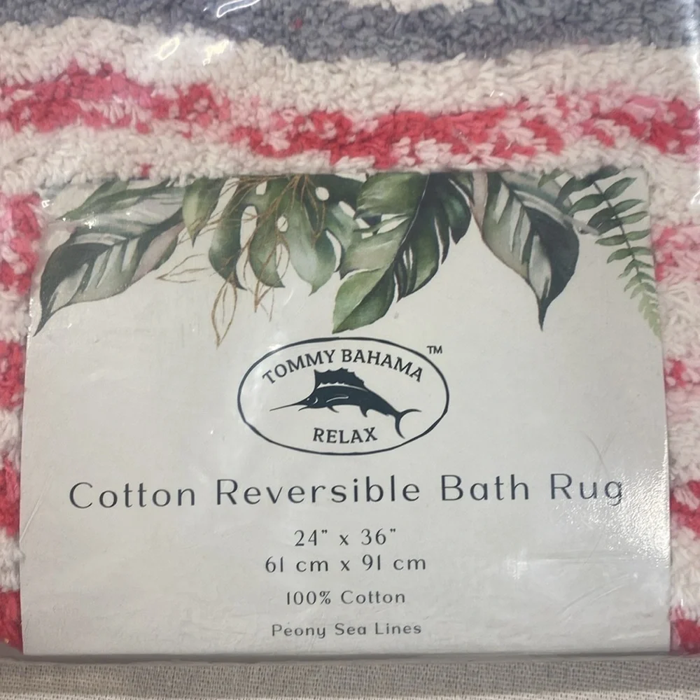 NEW Tommy Bahama Bath Mat Peony Sea Lines 100% Cotton 24” x 36”
